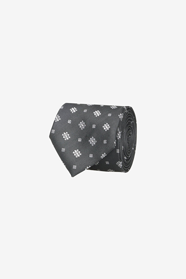 Men's Black-Grey Patterned Tie