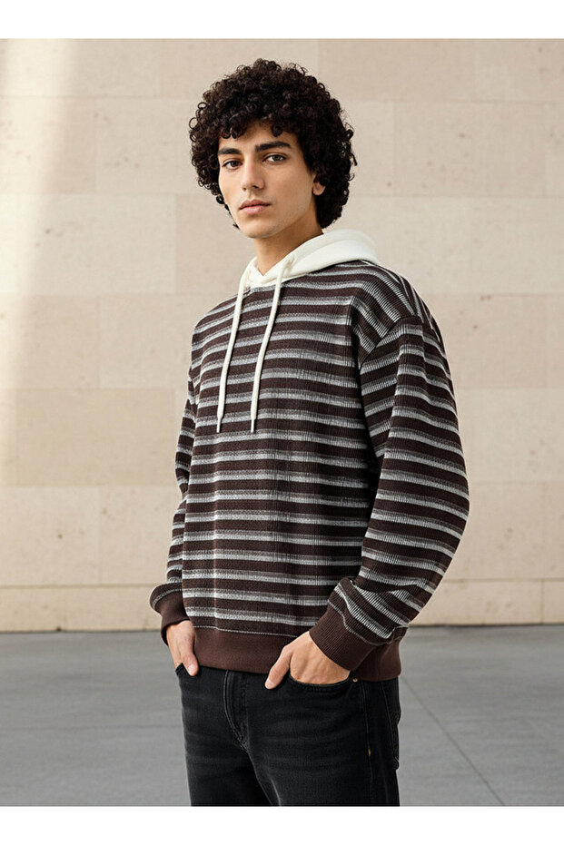Men Waffle Striped Sweatshirt