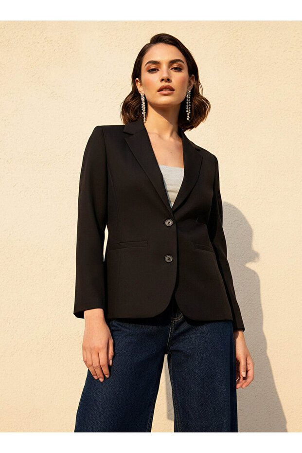 Regular Fit Twill Blazer with Button Closure - 1