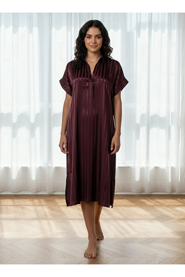 Night Dress Short Sleeve Striped