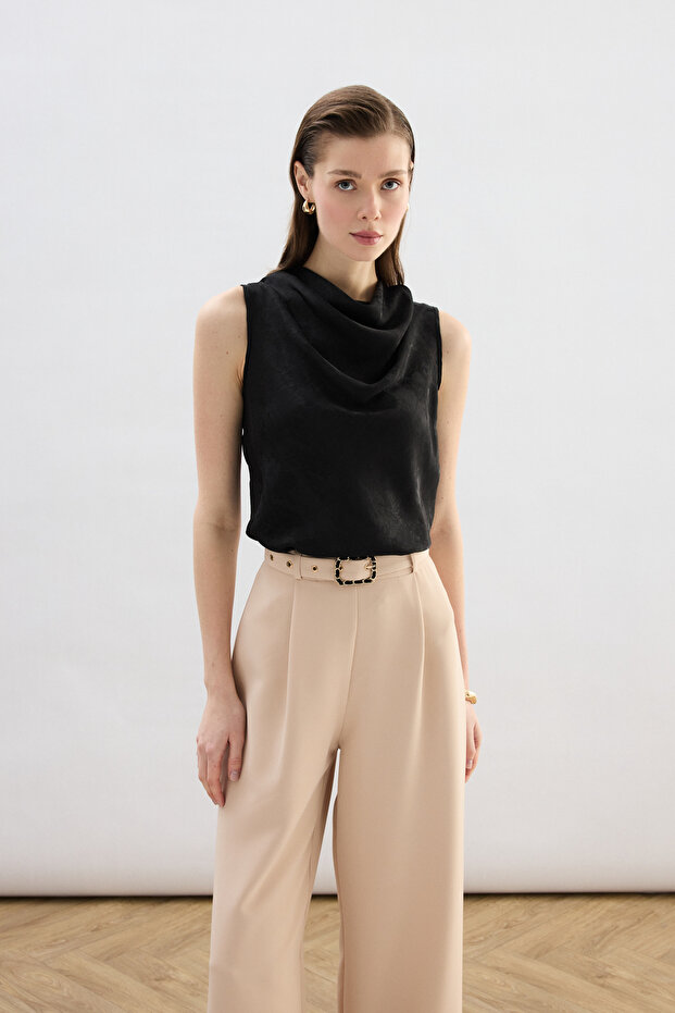 Degaje Yaka Bluz - Siyah - 3