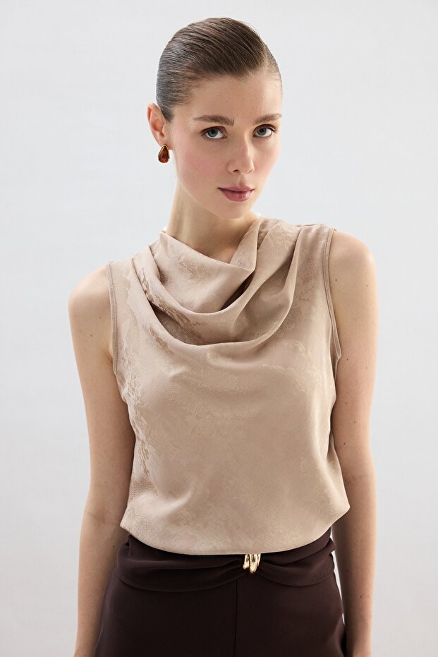 Degaje Yaka Bluz - Bej - 2