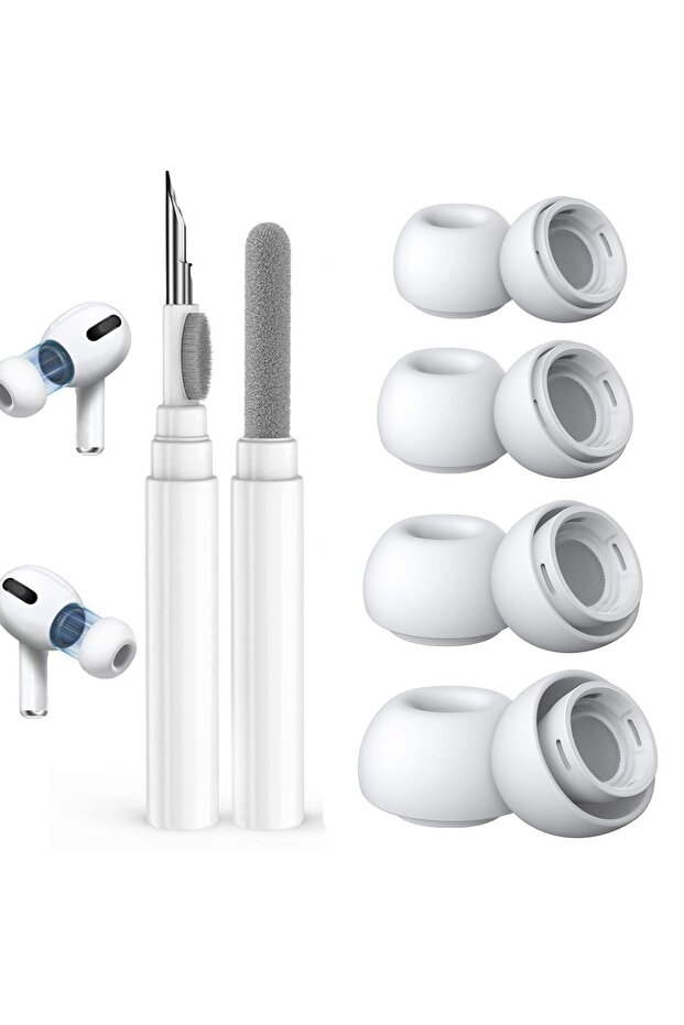 AirPods Pro 3 Ear Tips Set with Cleaning Pen – 4 Sizes Soft Silicone Replacement Buds – White