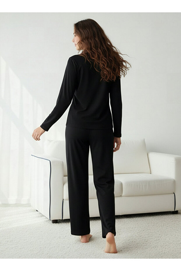 طقم بيجاما قميص بأزرار وبنطال - 3