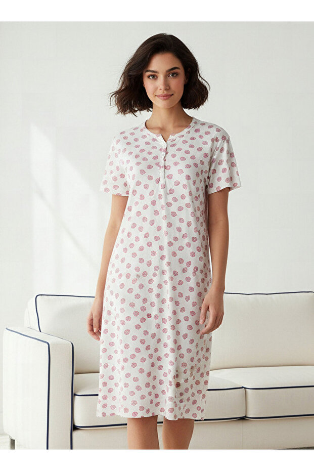 Printed Sleepshirt with Short Sleeves