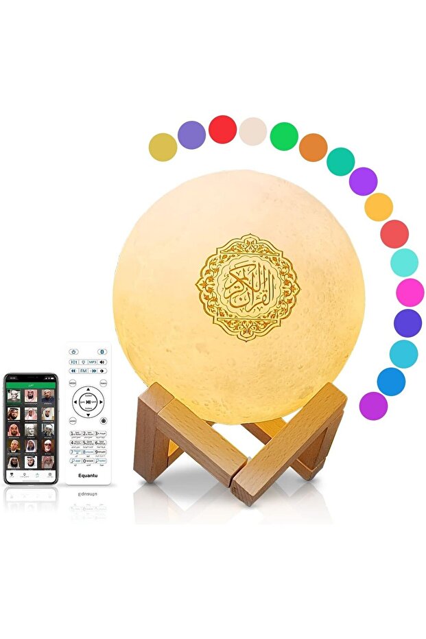 Moon Lamp Quran Speaker, 3D LED Night Light, APP & Remote Control, USB Rechargeable