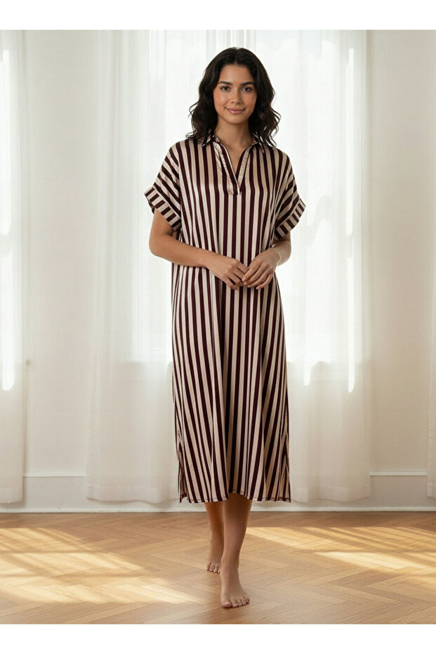Night Dress Short Sleeve Striped