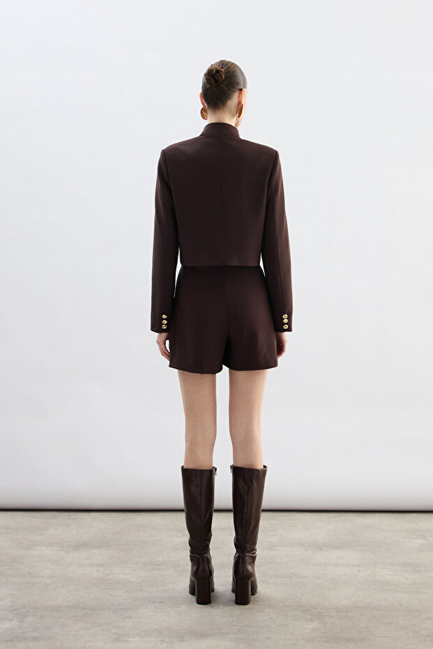 Buttoned Short Jacket - Brown - 6