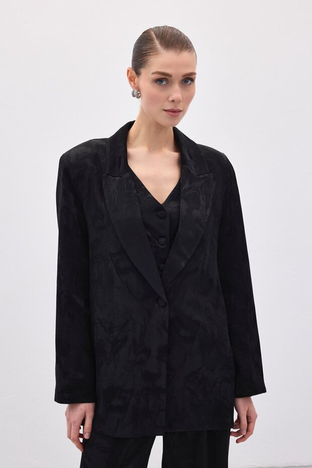 Jachetă lungă jacquard - neagră - 3