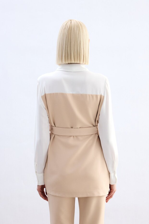 Ceket Görünümlü Gömlek - Bej - 6