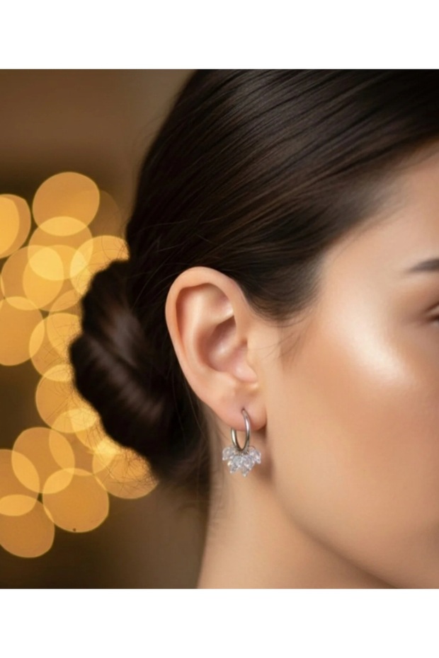 Silver Color 5Pcs Steel Earrings with Stone