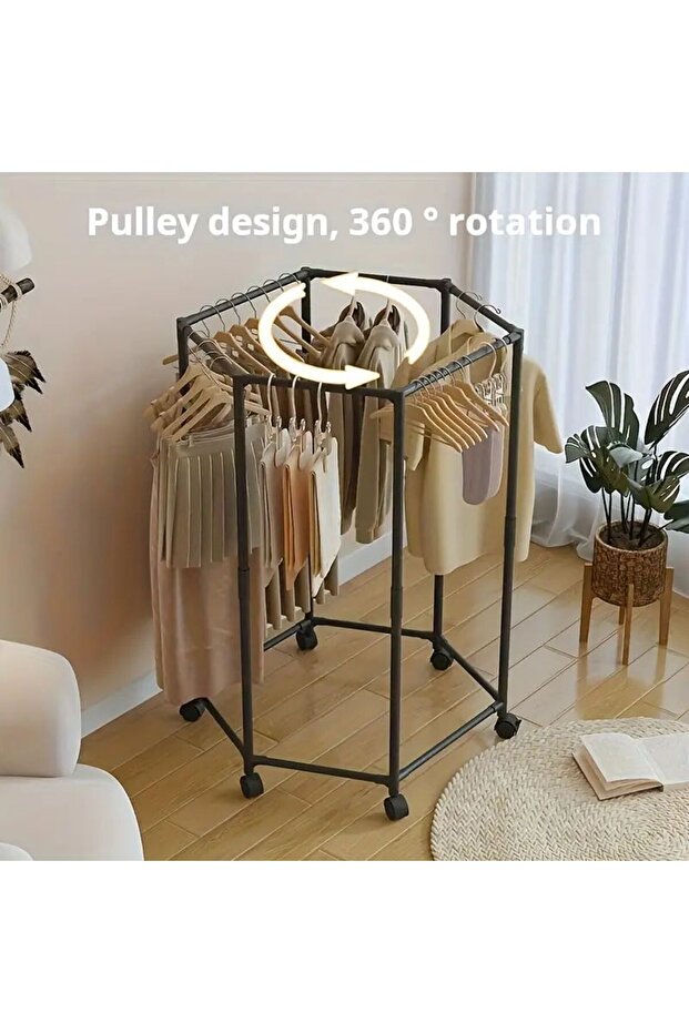 Hexagonal clothes drying stand and rack with wheels - 2