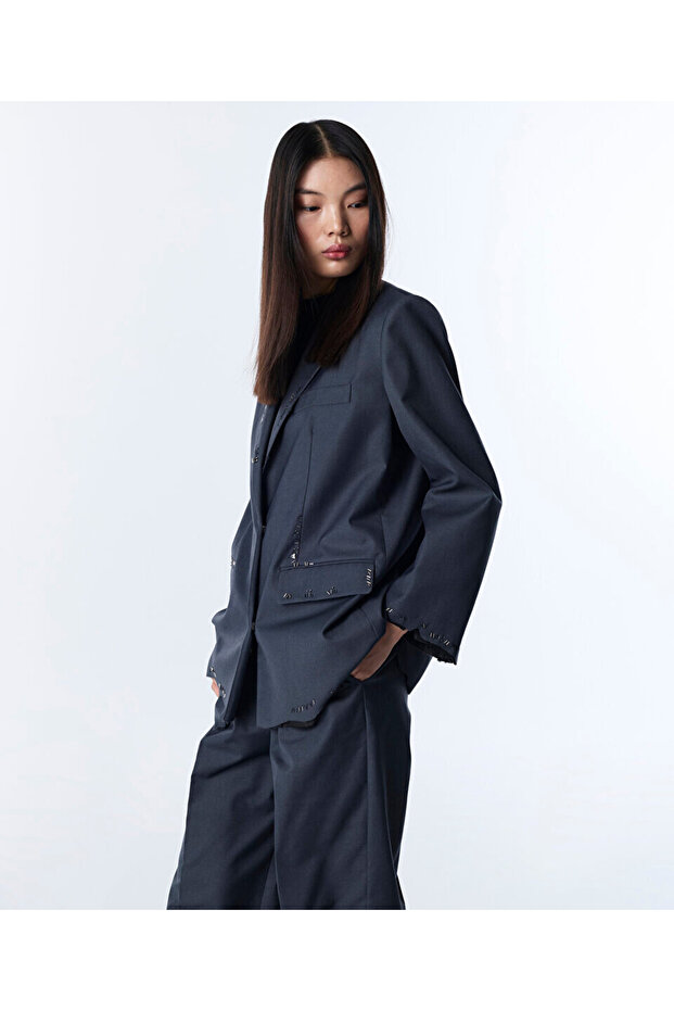 İŞLEMELİ OVERSIZE BLAZER - 6