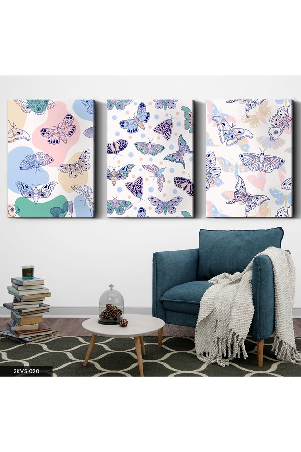 Colorful Butterflies 3 Piece Canvas - Canvas Painting