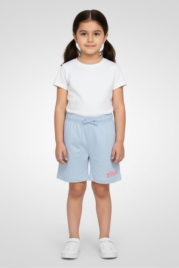Toddlers Girl Lilo And Stitch Graphic Print Shorts, Light Blue