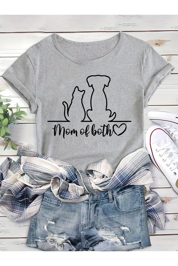 Cat and Dog Mom Printed - Women's T-Shirt - Cat Dog Lover T-Shirt