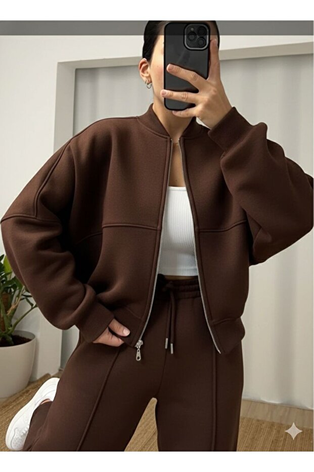 Oversize tepláková súprava na zips s 3-vláknovou štruktúrou – Pohodlný strih, vhodná na každodenné a športové použitie - 2