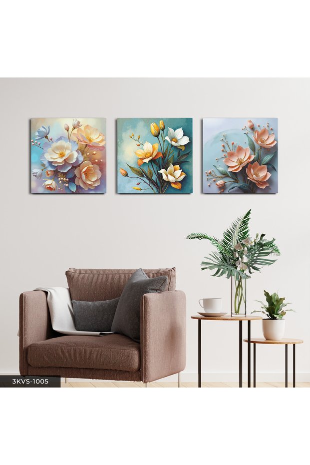 Textured Appearance Flowers 3 Piece Canvas - Canvas Painting