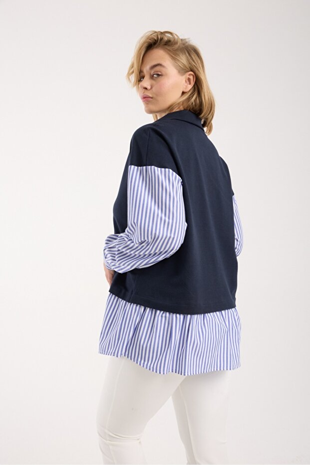 HAMİLE GÖMLEK YAKA ÖRME ÇİZGİLİ TUNİK - 3