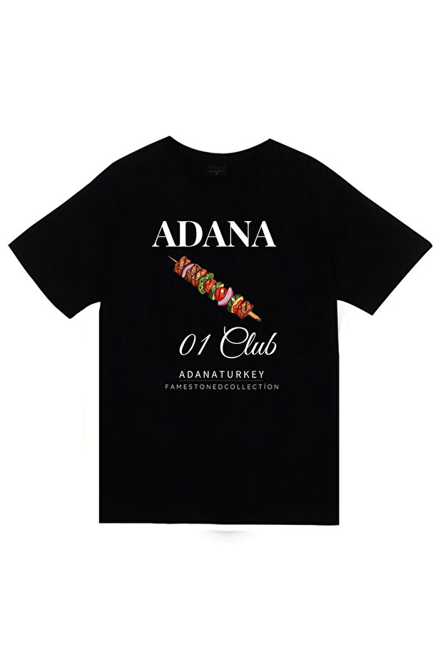 Adana - 01 - Kebap - Şehir Printed Unisex 100% Cotton Black T-Shirt