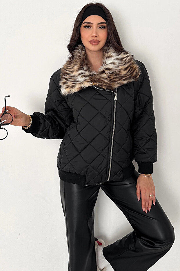 Leopard Fur Collar Short Coat