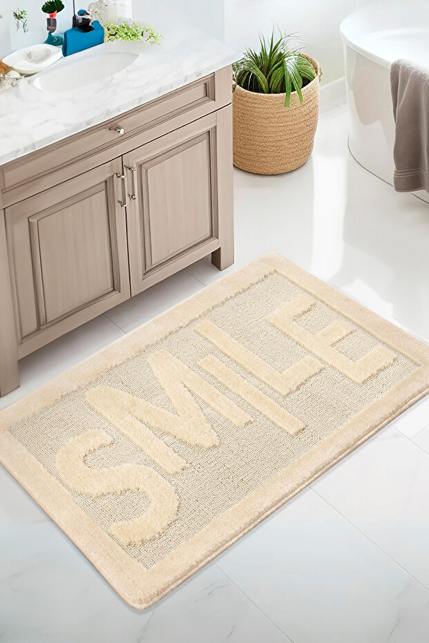Natural Non-Slip Base Bathroom Mat Long Lasting Soft Textured Water Absorbent Washable Smile 60X100