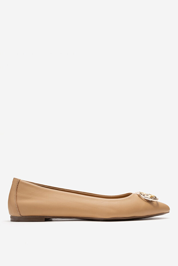 Women's Pointed Toe Buckle Ballerina Real Leather Zy 4052