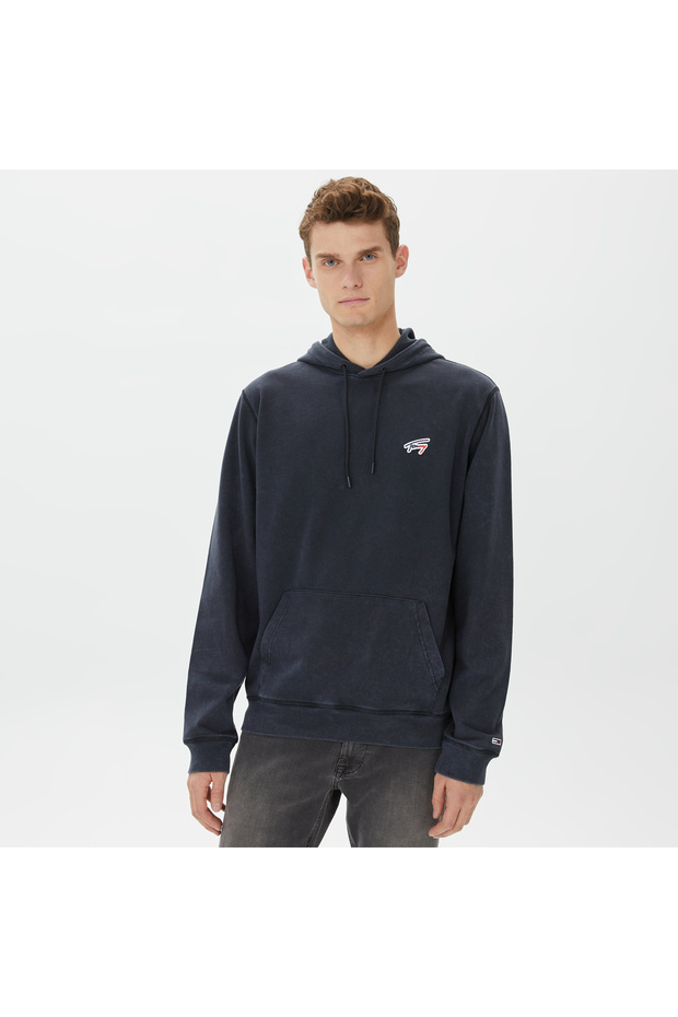 Regular Washed Signature Hoodie Men's Black Sweatshirt