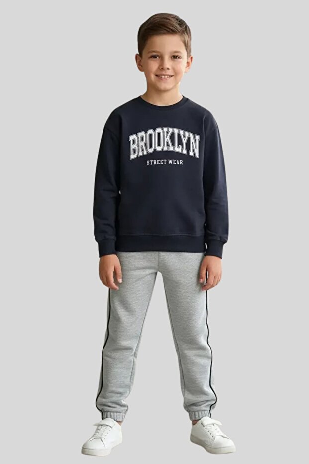 Boys Brooklyn Printed Tracksuit Set - College Style Sweatshirt and Jogger Bottom Set