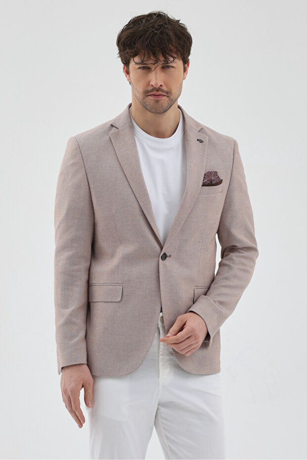 Gonca Men's Dark Mink Polyviscon Fabric Mono Collar Slim Fit Sports Blazer Jacket