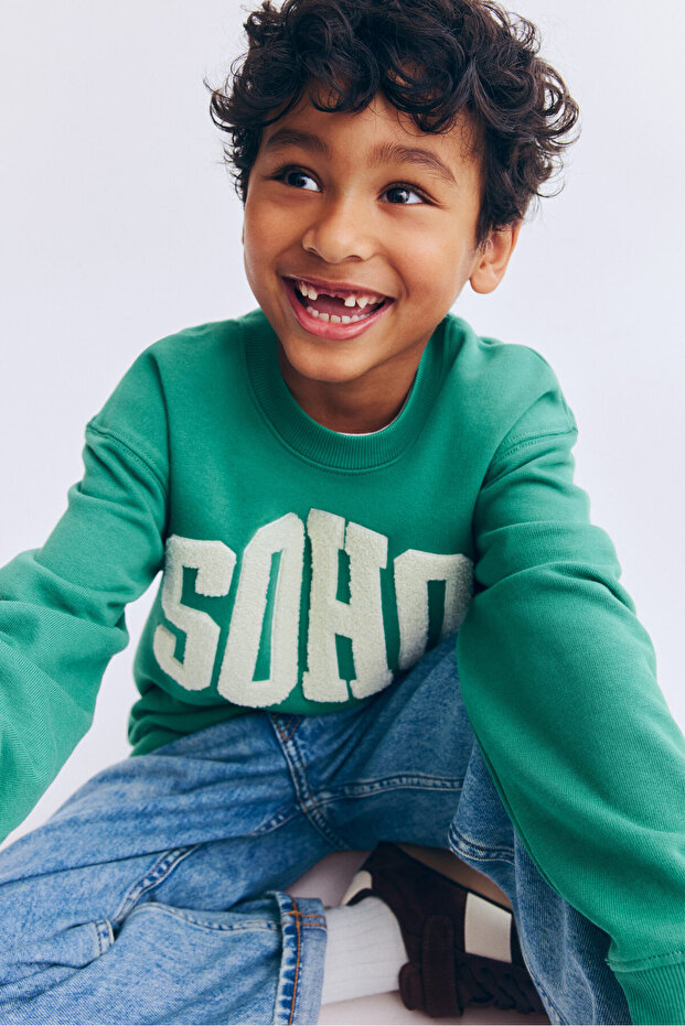 Baskılı Bisiklet Yaka Sweatshirt - 2