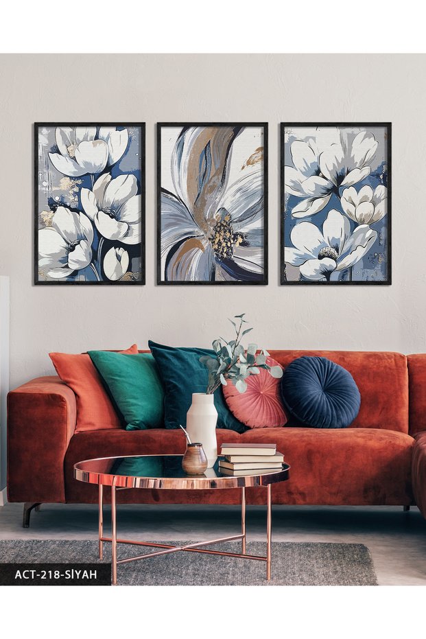 Oil Painting Look Flowers 3 Piece Wooden Framed Painting Act