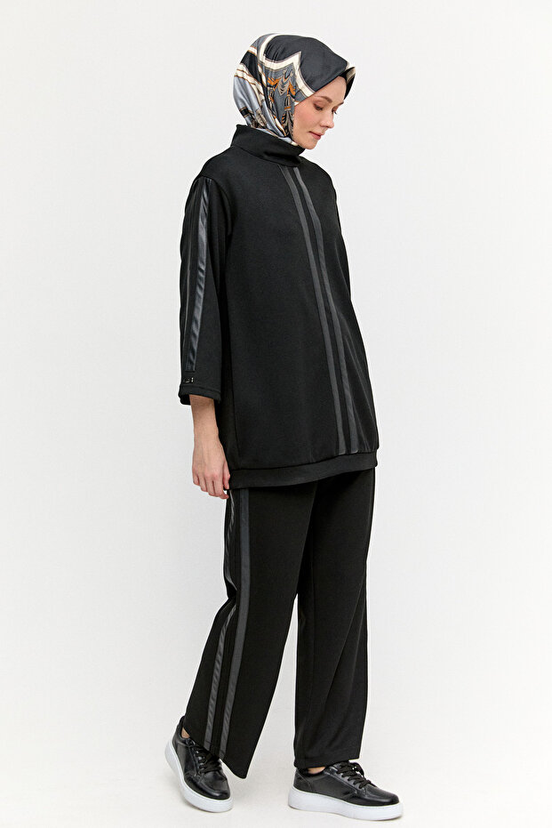 Şerit Detaylı Örme Pantolon - 1