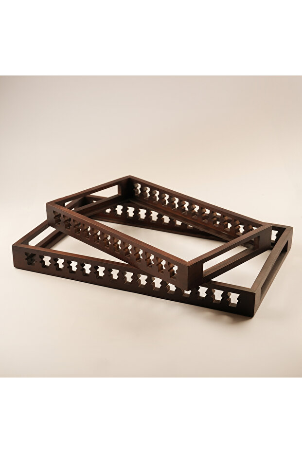 صينية تقديم مستطيلة من مجموعة روشن، بني، 40 × 24 × 4 سم - 4