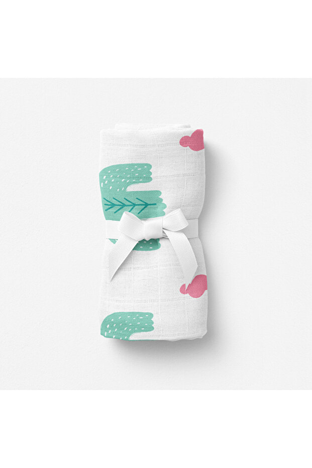 Bird of Life Mint, Muslin Baby Blanket, 100X100 cm