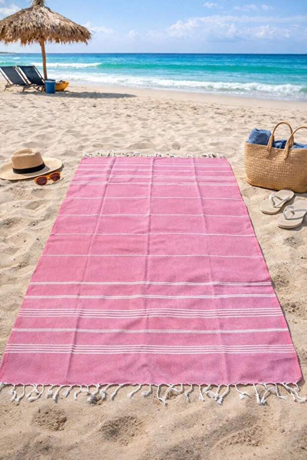 1 Piece 100X180 Natural Pestemal 100% Cotton Beach Pool Hammam Spa Bath Towel Fringed Pink
