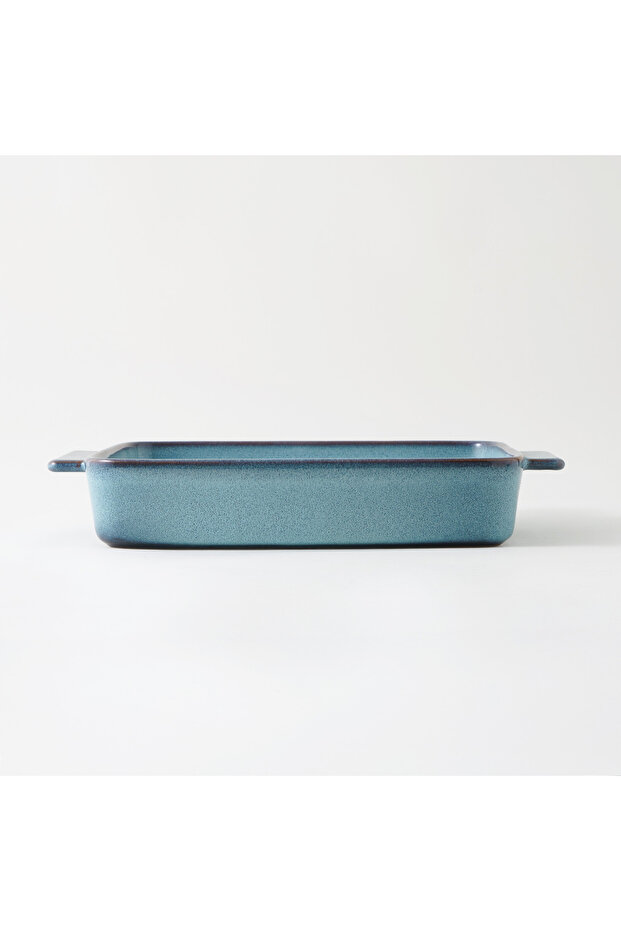 طقم أطباق مستطيلة من قطعتين من الخزف الحجري، مناسب للاستخدام في الفرن وعلى المائدة، لون أزرق - 3