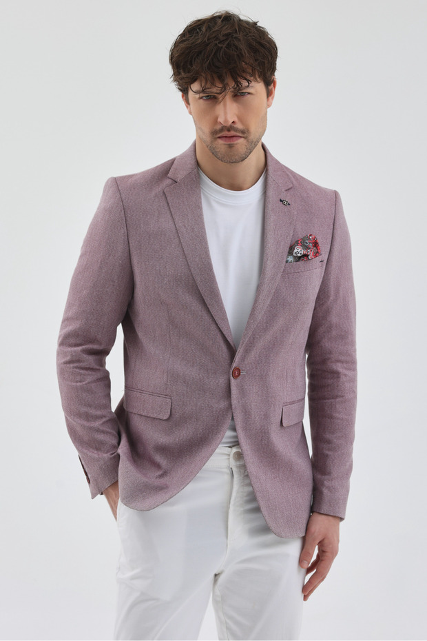 Tazio Men's Burgundy Polyviscon Fabric Mono Collar Slim Fit Sports Blazer Jacket