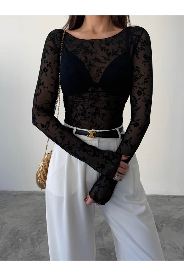 Flok Baskılı Basic Bluz - 3