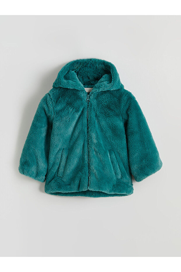 Green Hooded Girls' Plush Coat