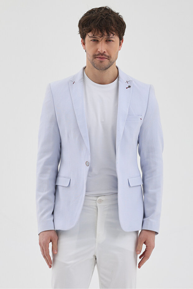 Trinidod Men's Ice Blue Polyviscon Fabric Pointed Collar Slim Fit Sports Blazer Jacket
