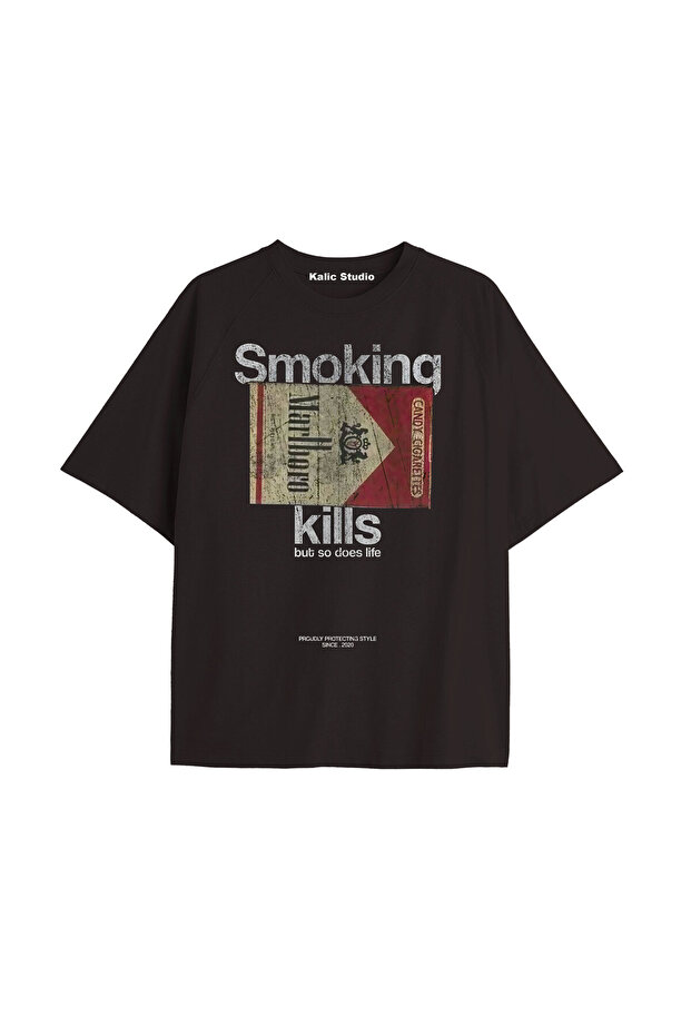 تي شيرت Smoking Kills للجنسين قصة فضفاضة باللون الأسود