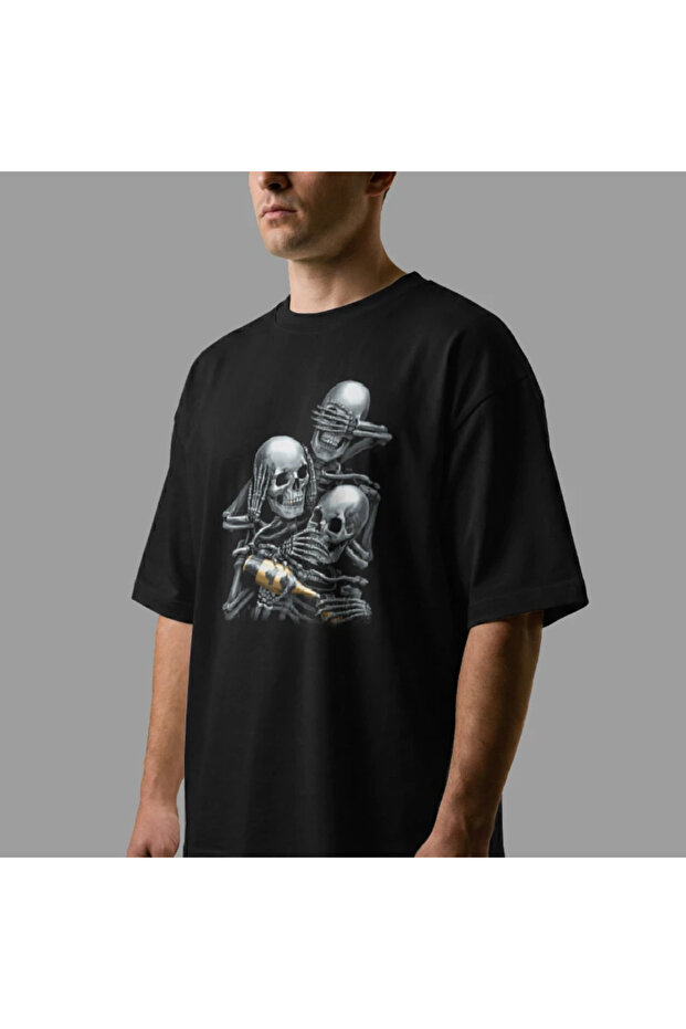 Три черепахи-мавпи Oversize Tişört - 8