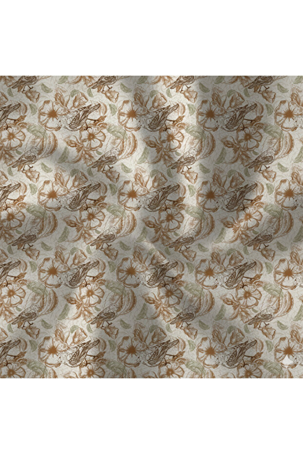 Bird and Flower Patterned Digital Printed Upholstery Sofa Fabric, Throw Pillow, Cushion Fabric