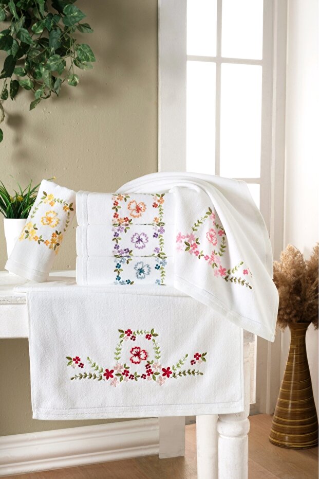 Asude White Velvet 3D Embroidered Boxed 50X90 cm 100% Cotton