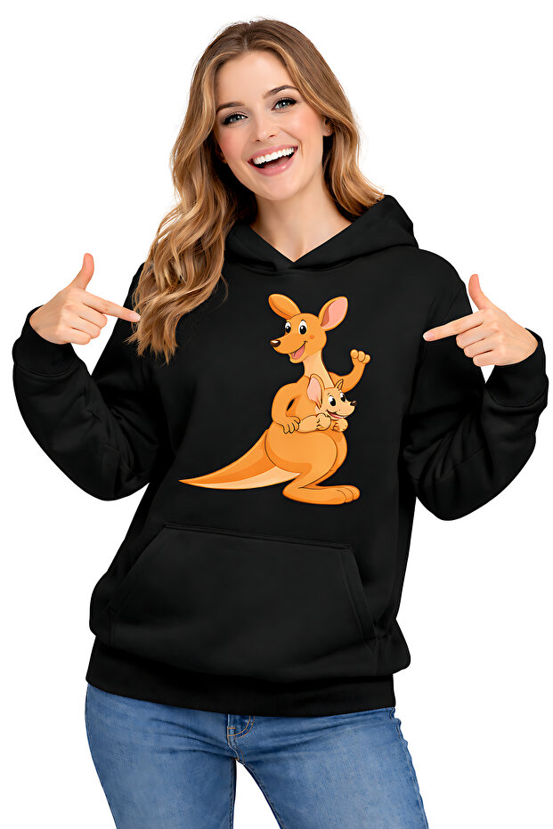 Kangaroo Printed 3 Yarn Unisex Hooded Sweatshirt