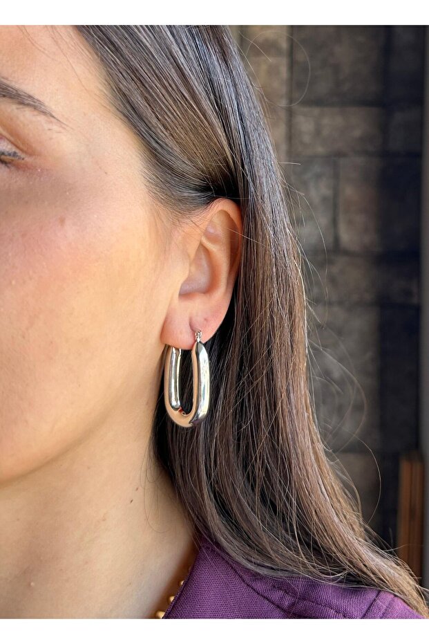 أقراط فضية على شكل حرف U - 1