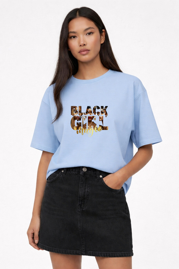 تي شيرت Black Girl Magic مطبوع قصة فضفاضة من القطن للجنسين - تي شيرت