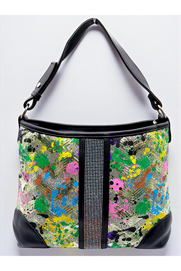 Women's Stone Embroidered Hand and Shoulder Bag. File Detailed Bag
