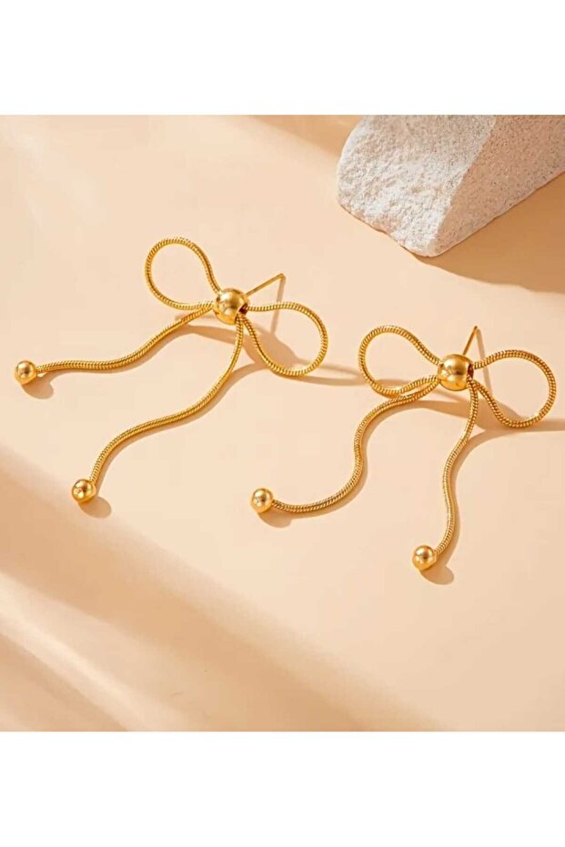 Gold Color Bow Shape Bulk Ribbon Steel Earring